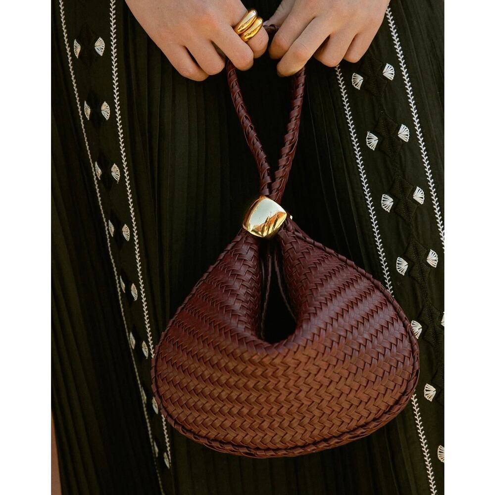 AMANU Zambia Oxblood Woven Leather Purse Handbag Burgundy Clutch Small - Picture 3 of 14